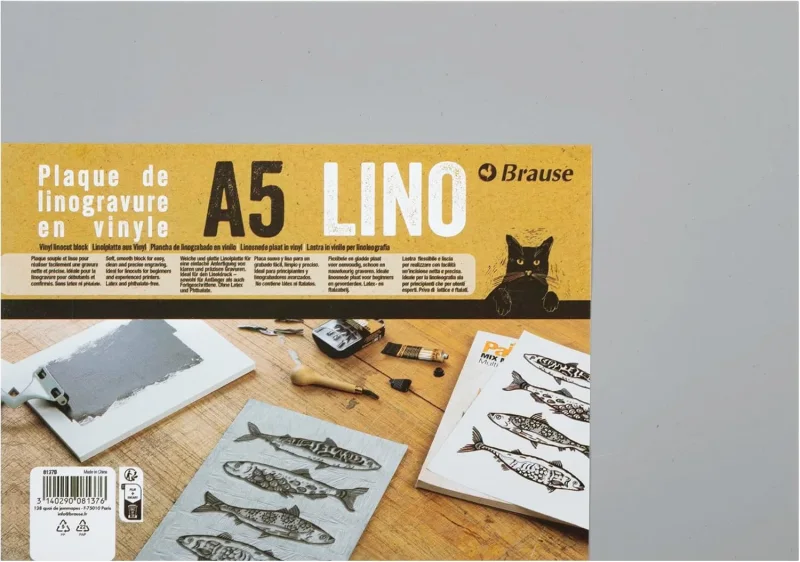 Brause Linolplatte A5 aus Vinyl - grau